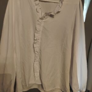 Elegant White Ruffle V-Neck Blouse